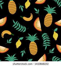 Seamless pattern with tropical fruits. Vector.