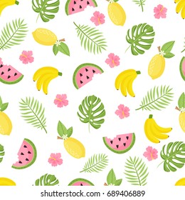 Seamless pattern with tropical fruits. Vector