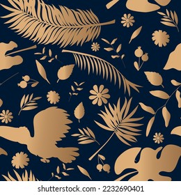 Seamless pattern tropical golden background