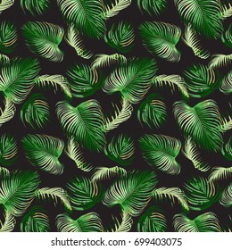 seamless pattern of tropical green areca leaf, natural vector illustration background