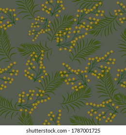 seamless pattern with tropical green leaves and yellow buds