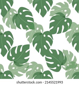 Seamless pattern tropical green monstera leaves. Perfect for printing on fabric, wallpaper.
