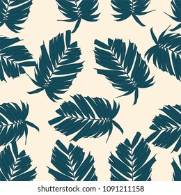 Seamless pattern tropical with green palm leaves on isolated cream background.Vector illustration.