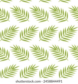 Seamless pattern with Tropical green Palm leaves. Jungle plants repeat vector pattern isolated on white. Summer  background for textile print
