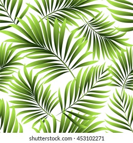 Seamless pattern with tropical, green palm leaves and branches