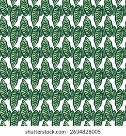 Seamless Pattern of Tropical Green Palms in Organic Design Style