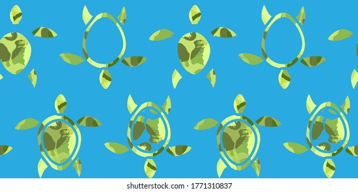 seamless pattern with tropical green turtles. texture effect. Marine theme. for packaging, paper, fabric. print for clothes