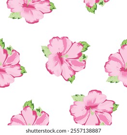 seamless pattern with tropical hibiscus flowers and leaves.watercolor hibiscus floral pattern on white background.vector flower illustration. perfect for wallpaper, fabric, textile.