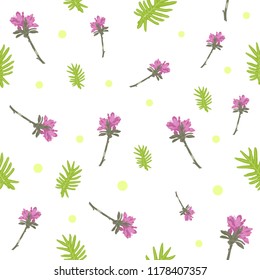 Seamless pattern of tropical leaf and flower white background. EPS10 Vector illustration.