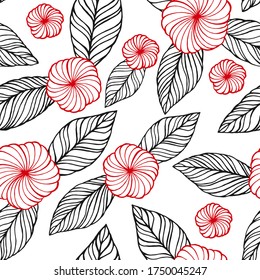 Seamless pattern tropical leaf and flower background. Hand drawn vector illustration.  Perfect for greetings, invitations, manufacture wrapping paper, textile, web design.