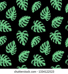 Seamless pattern with tropical leafs monstera. vector illustration