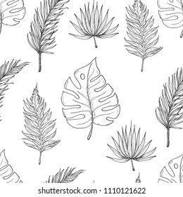 Seamless pattern with tropical leaves
