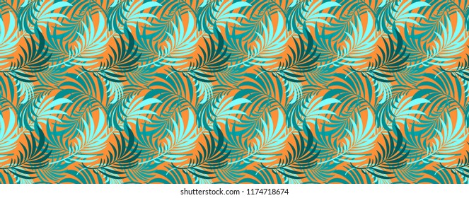 Seamless  pattern with  tropical leaves