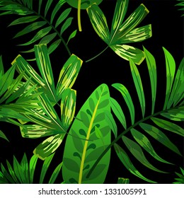 Seamless pattern with tropical leaves.