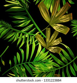 Seamless pattern with tropical leaves.