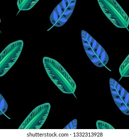 Seamless pattern with tropical leaves.