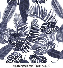 Seamless pattern with tropical leaves.