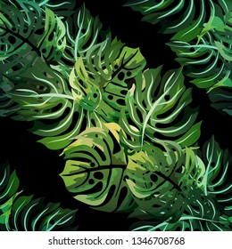 Seamless pattern with tropical leaves.