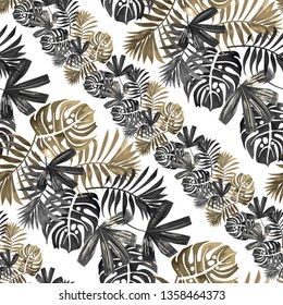 Seamless pattern with tropical leaves.