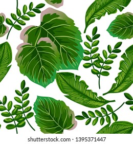 Seamless pattern from tropical leaves.