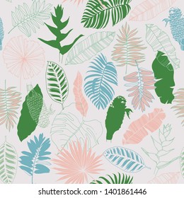 Seamless pattern with tropical leaves.