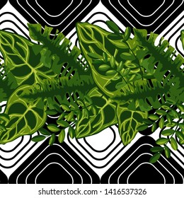 Seamless pattern from tropical leaves.