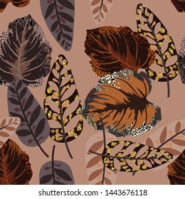 Seamless pattern from tropical leaves.