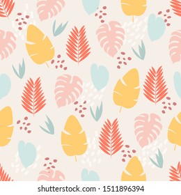 Seamless pattern with tropical leaves