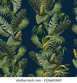Seamless pattern with tropical leaves.
