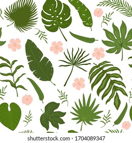 Seamless pattern with tropical leaves