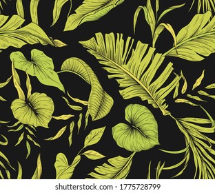 seamless pattern with tropical leaves