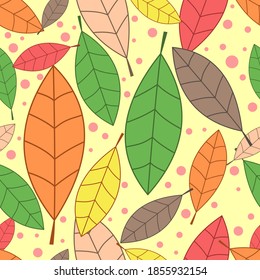 Seamless pattern with tropical leaves. 