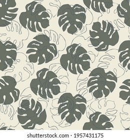 Seamless pattern with tropical leaves.