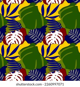 Seamless pattern with tropical leaves