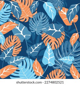 A seamless pattern with tropical leaves