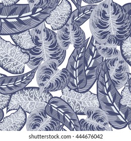 Seamless pattern with tropical leaves