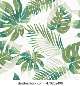 Seamless pattern with tropical leaves