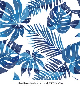 Seamless pattern with tropical leaves