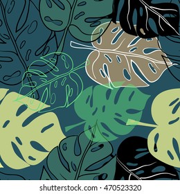 Seamless pattern with tropical leaves
