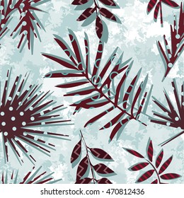 Seamless pattern with tropical leaves