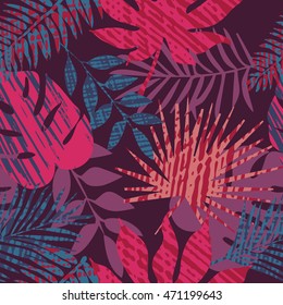 Seamless pattern with tropical leaves