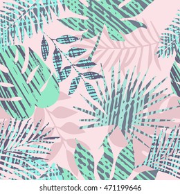 Seamless pattern with tropical leaves