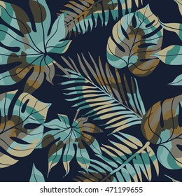 Seamless pattern with tropical leaves