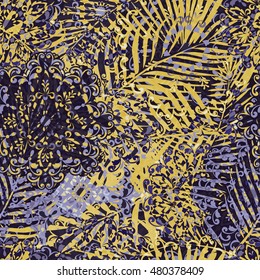 Seamless pattern with tropical leaves