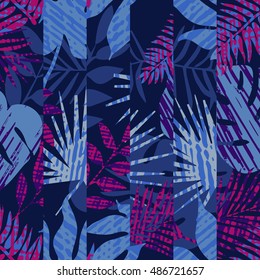 Seamless pattern with tropical leaves