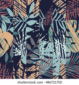 Seamless pattern with tropical leaves