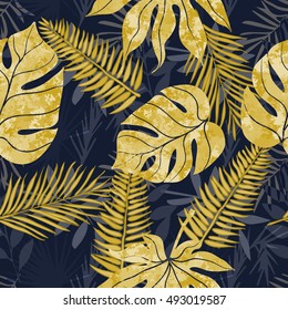 Seamless pattern with tropical leaves