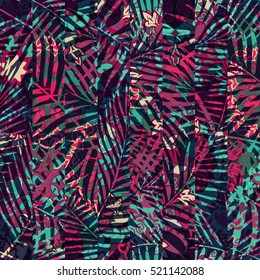Seamless pattern with tropical leaves
