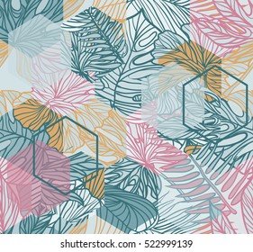 Seamless pattern with tropical leaves