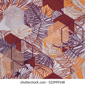 Seamless pattern with tropical leaves